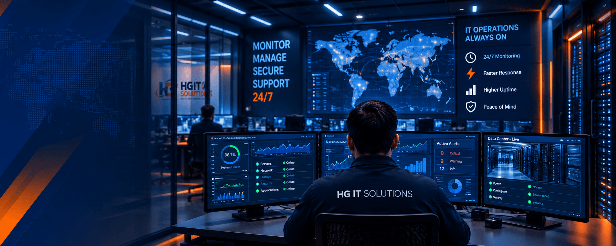 Network Operations Center specialists monitoring managed IT infrastructure